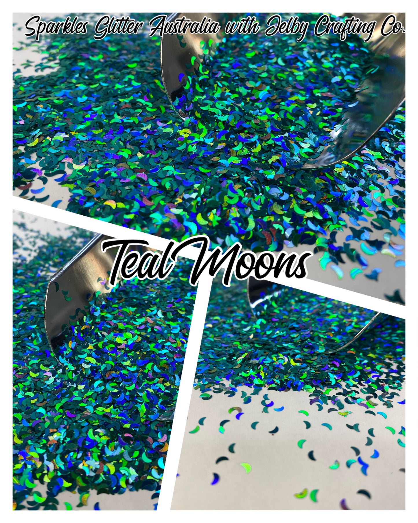 Teal Moons | Holographic Shape Glitter